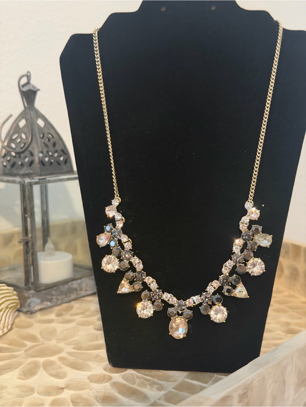 Givenchy gold-tone necklace with grey, champagne and white crystals
